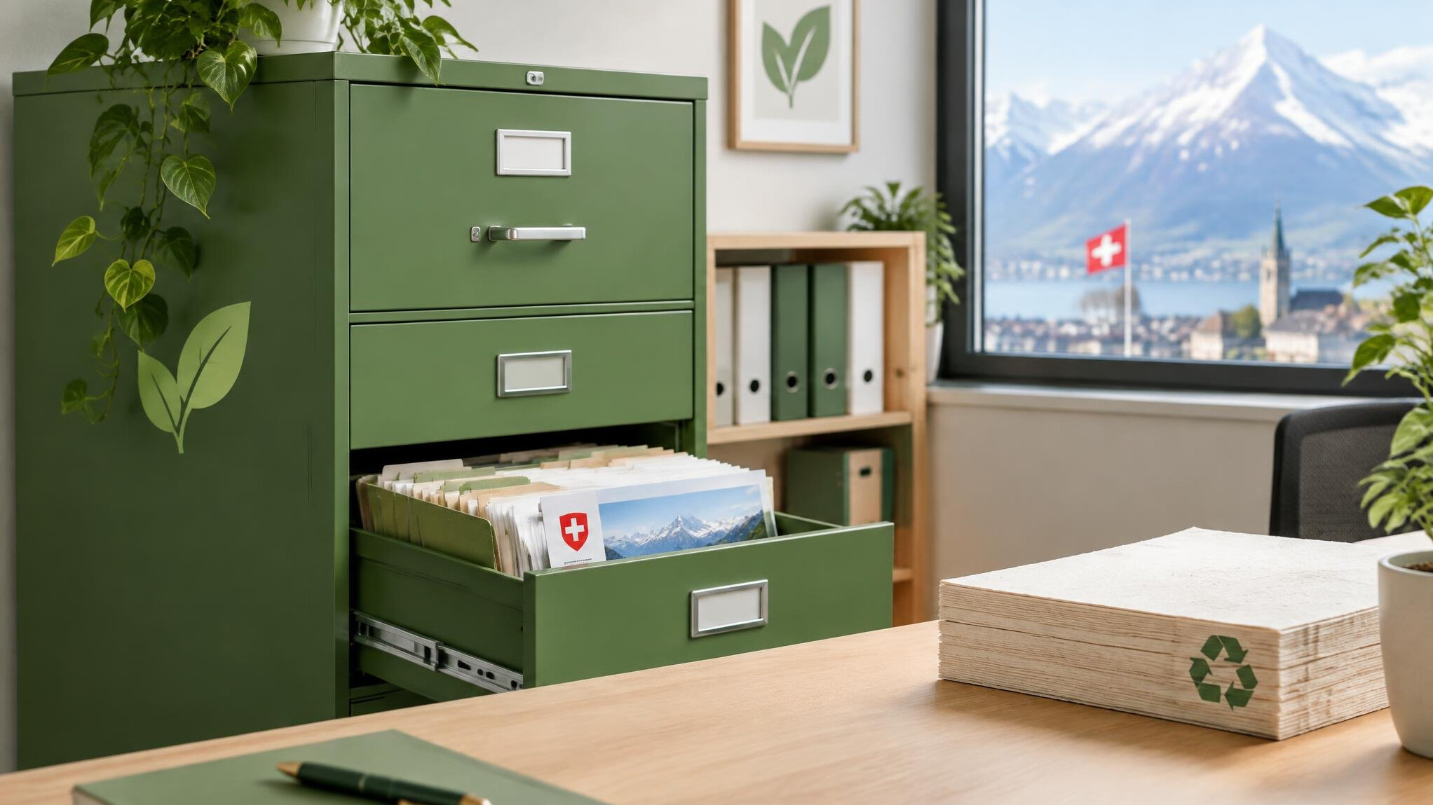 green filing cabinet