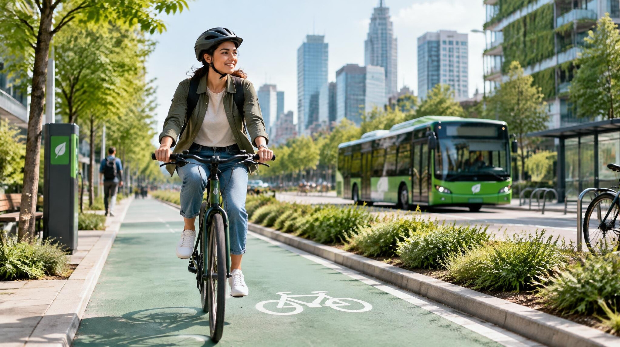 person riding bike in city