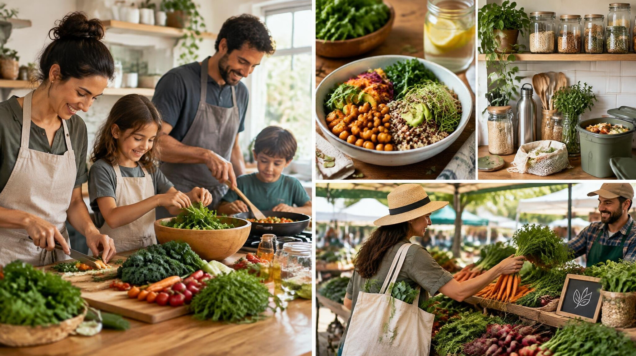 family cooking sustainable meal