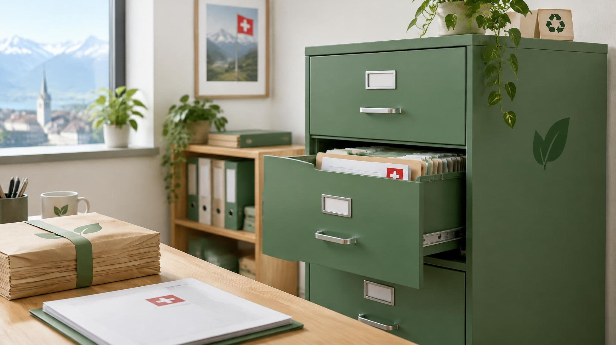 green filing cabinet