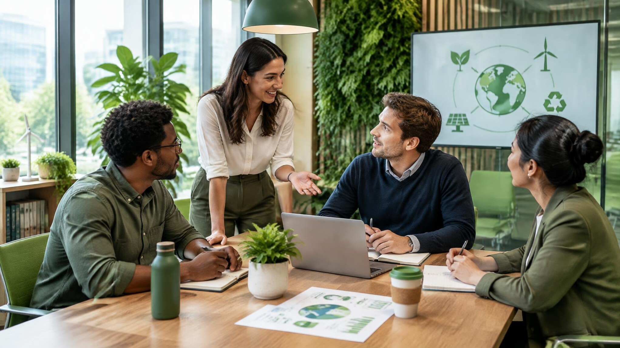 team working in sustainable office