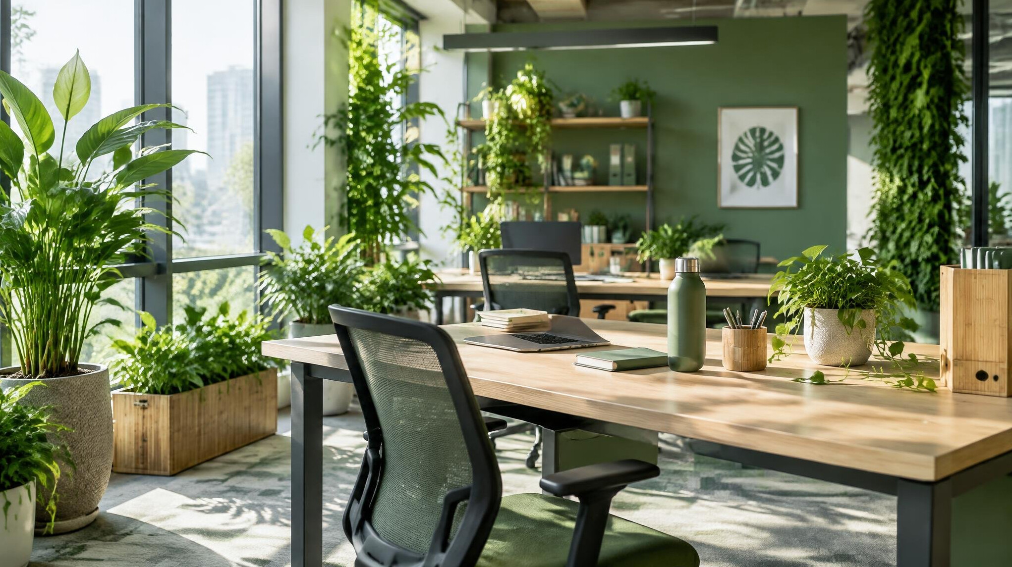 modern green office with plants